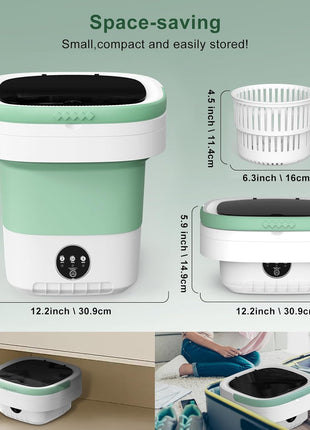 Portable Washing Machine, 12L Upgraded Mini Washing Machine With Spin Basket, Foldable Washer Cleaning for Underwear, Baby Clothes Socks and Small Items, Small Washer for Apartments, Dorm,RV (Green)