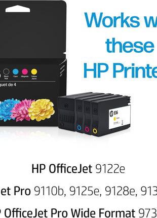 HP 936 Black, Cyan, Magenta, Yellow Ink Cartridges Printers (4-Pack) | Works with OfficeJet 9120, OfficeJet Pro 9110, 9120, 9130, Wide Format 9730 | Eligible for Instant Ink | 6C3Z5LN
