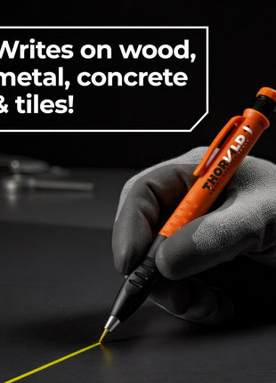 THORVALD New 3-in-1 Carpenter Pencils with Finger Grip for Construction - Incl. 7 Leads + Sharpener - Solid Mechanical Pencils with Fine Point/Best Marking tools Construction/Carpenters/Scriber