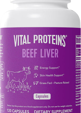 Vital Proteins Grass Fed Beef Liver, 120 Capsules | Grass-Fed Beef Liver, Supports Daily Nutrition, Desiccated Liver Supplement, 30 Servings