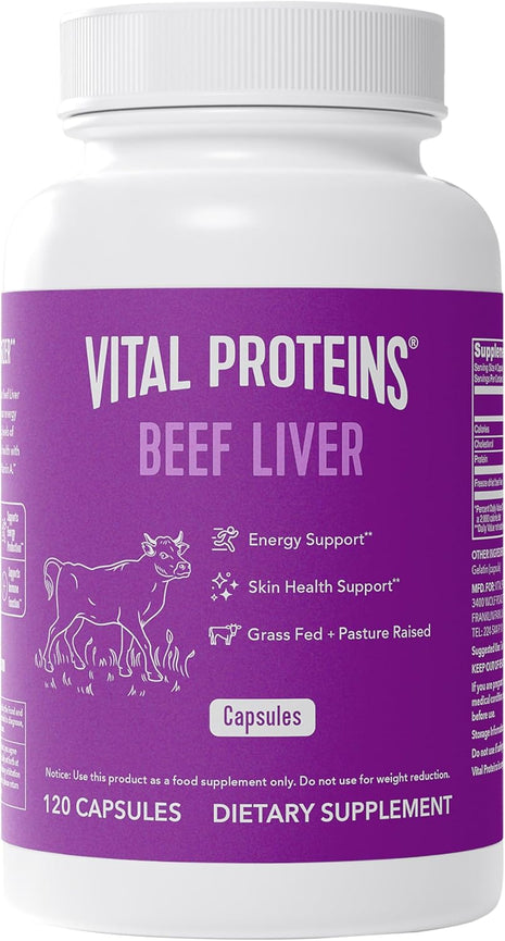 Vital Proteins Grass Fed Beef Liver, 120 Capsules | Grass-Fed Beef Liver, Supports Daily Nutrition, Desiccated Liver Supplement, 30 Servings