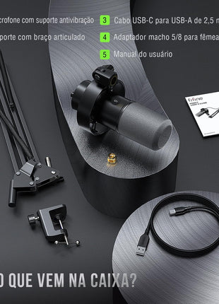 FIFINE K688 Podcast Microphone Kit, USB/XLR Dynamic Microphone with Boom Arm for PC/XLR Mixer, Gaming Mic with Mute Button, Headphone Jack for Vocal, Voice-Over, Streaming, Music Recording -K688CT