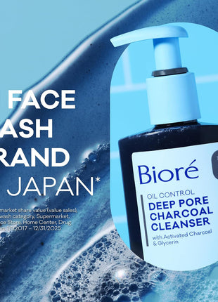 Biore Deep Pore Charcoal Face Wash For Oily Skin, 6.77 fl oz | Daily Facial Cleanser, Removes Dirt & Makeup, Charcoal Formula, Deep Pore Cleansing