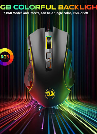 Redragon M602 Gaming Mouse, Ergonomic RGB Gaming Mouse Wired with 7200 Adjustable DPI, 9 Programmable Buttons, Professional Software for Gamer Office [Black]