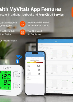 iHealth Track Smart Upper Arm Blood Pressure Monitor with Wide Range Cuff That fits Standard to Large Adult Arms, Bluetooth Compatible for iOS & Android Devices