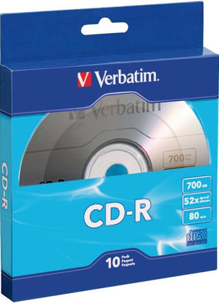Verbatim CD-R Blank Discs 700MB 80-Minutes 52X Recordable Disc for Data and Music- 10 Pack,Blue