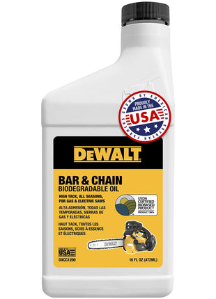 DEWALT – Biodegradable Bar & Chain Oil – Green, Eco-Friendly, Non-Toxic Professional Bar & Chainsaw Lubricant – Ultraclean All-Season Oil for Gas, Electric Saw, and Pole Saw, 16 oz