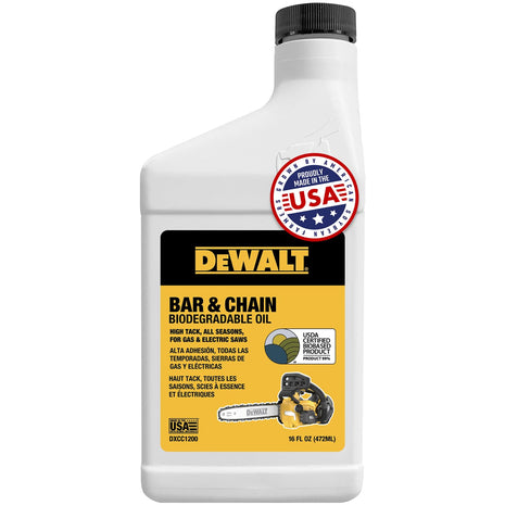 DEWALT – Biodegradable Bar & Chain Oil – Green, Eco-Friendly, Non-Toxic Professional Bar & Chainsaw Lubricant – Ultraclean All-Season Oil for Gas, Electric Saw, and Pole Saw, 16 oz