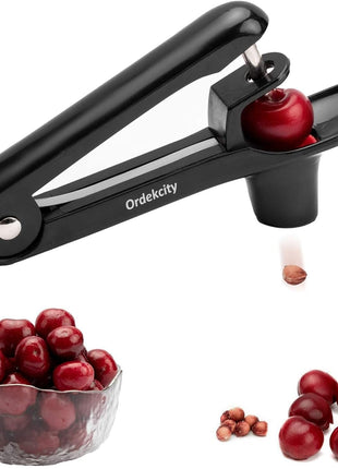 Cherry Pitter   Ordekcity Stainless Steel Cherries Corer Pitter Tool with Hand held Push Design, Save Time & Space for Making Cherry Jam with Lock Design(Black)