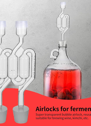 Bubble Airlock Set, 4 Airlocks for Fermenting, 4 Drilling #6 Stoppers and 8 Airlock Grommets, Used for Brewing Wine, Beer, Sauerkraut, Pickles, Etc. Fermentation Bubbler Airlock