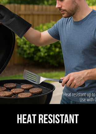 GORILLA GRIP BPA-Free Soft Silicone Oven Mitts, 550F Heat Resistant Waterproof Cooking Safety Gloves, Thick Cotton Lining, Flexible Gripping for BBQ Grilling, Kitchen Potholders Set, 12.5x8.3, Black