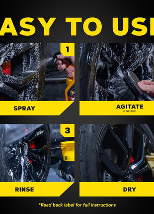 Meguiar's Hot Rims Black Wheel Cleaner, Deep Foaming Gel Specially Formulated to Effectively Clean Matte, Gloss, Satin, and Chrome Black Wheels, 24 Oz Spray Bottle