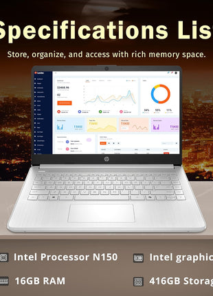 HP Stream 14 inch HD BrightView Laptop, Intel Celeron N4120, 16GB RAM, 416GB Storage (128GB eMMC + 288GB Docking Station Set), Intel UHD Graphics, 720p Camera, Wi-Fi, 1 Year Office 365, Win 11 S, Silver