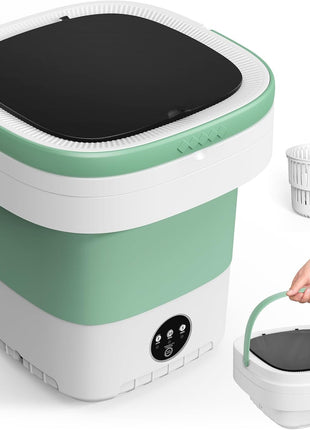 Portable Washing Machine, 12L Upgraded Mini Washing Machine With Spin Basket, Foldable Washer Cleaning for Underwear, Baby Clothes Socks and Small Items, Small Washer for Apartments, Dorm,RV (Green)
