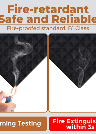 24 Pack Black 12 x 12 x 2 Inches Pyramid Designed Acoustic Foam Panels, Sound Proof Foam Panels for Walls, High Density and Flame-Retardant Acoustic Panels, Sound Panels for Recording and Home Studio