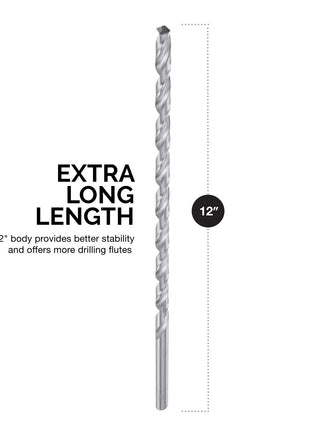 NEIKO 10047A Extra Long Drill Bit Set | 5-Piece | M2 HSS Steel | 12-Inch Length | 1/8, 3/16, 1/4, 5/16, and 3/8-Inch