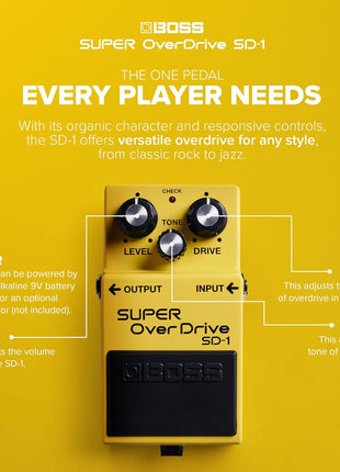 BOSS SD-1 SUPER Overdrive | Compact Overdrive Pedal | Genre-Defining Sound & Feel | Unique Clipping Circuitry Produces Tube-Like Characteristics | Dynamic Tone Options | Easy-To-Use Controls