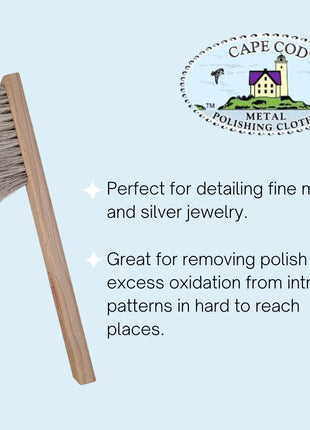 Cape Cod 100% Horsehair Detail Brush with Solid Oak Handle | For Detailing Silver and Fine Metals in Hard to Reach Places