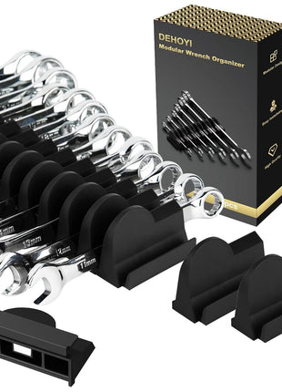 48 pcs MAGNETIC Modular Wrench Organizers for Tool Drawers - Wrench Rack with Metric&SAE Labels, Perfect Tool Storage Holder with Magnet. Gift for father, brother and boyfriend (Black with Magnets)