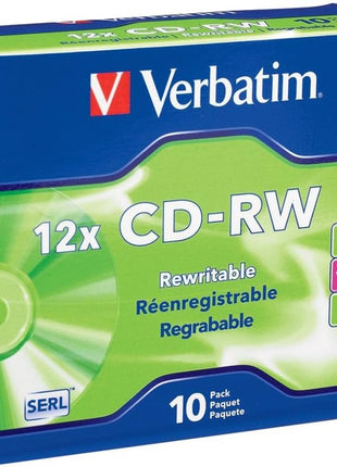 Verbatim CD-RW 700MB 4X-12X Rewritable Blank Media - 10 Discs in Slim Jewel Cases