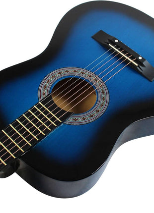 YMC 38 inch Blue Beginner Acoustic Guitar Starter Package Student Guitar with Gig Bag,Strap, 3 thickness 9 Picks,2 Pickguards,Pick Holder, Extra Strings, Electronic Tuner -Blue