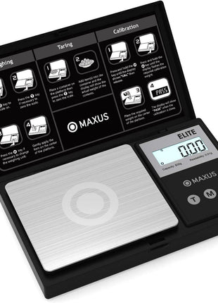 MAxUS Digital Pocket Gram Scale 500g x 0.01g High Precision with Tray, Weighs Small Food, Jewelry, Ounces, Grains, LCD Display, Tare Function