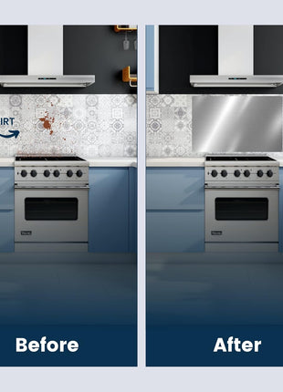 24" x 36" Reversible Metal Backsplash Matching screws | Compatible with Broan-NuTone SP3004 - Ultra Flat and Flushed Metal Panel Splatter Guard for Stovetop Easy Installation