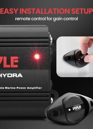 Pyle Auto 2-Channel Marine Amplifier - 200 Watt RMS 4 OHM Full Range Stereo with Wireless Bluetooth & Powerful Prime Speaker - High Crossover HD Music Audio Multi Channel System PLMRMB2CB, Black