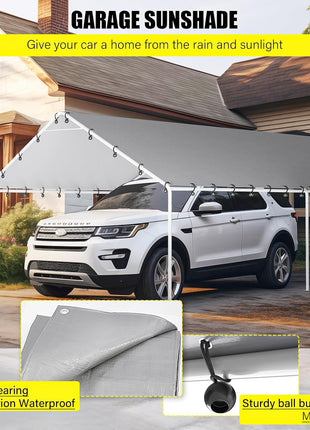 DWALE 10 x 20 Ft Carport,Replacement Canopy Cover Garage Top Tent Shelter Tarp,Grey with 48 Ball Bungee Cords Waterproof & UV Protected (Only Tarp Cover, Frame Not Include)
