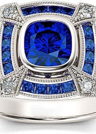 925 Sterling Silver Natural Sapphire Ring Cut Round Cubic Zirconia Classic Promise Ring CZ Cocktail Ring Eternity Engagement Wedding Ring Women Fits Her Size 6-10 587 (8)