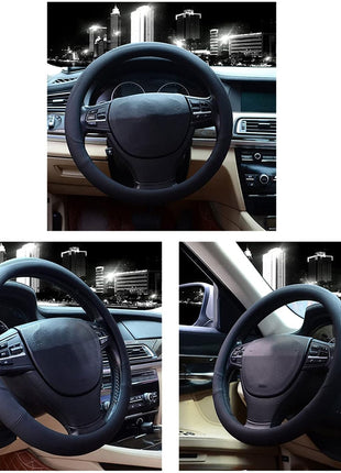 Valleycomfy Microfiber Leather Steering Wheel Cover Universal 15 inch (Black)