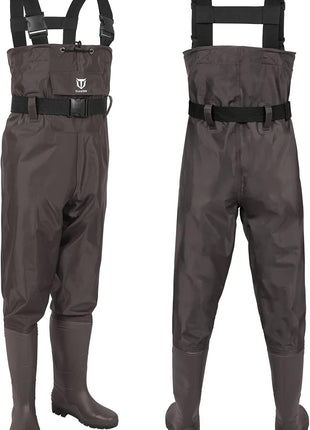TIDEWE Bootfoot Chest Wader, 2-Ply Nylon/PVC Waterproof Fishing Hunting Waders with Boot Hanger for Men Women Green Brown