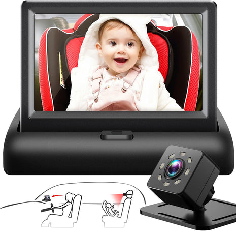 Baby Car Mirror with 4.3'' HD Night Vision Function Display, Safety Car Seat Camera with Wide Crystal Clear View, Easily Observe The Baby's Move(Not USB)