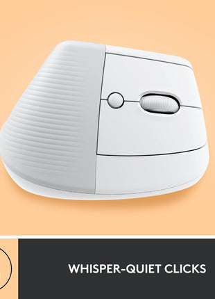 Logitech Lift Vertical Ergonomic Wireless Mouse - Off White | Connect via Bluetooth or included Logi Bolt USB-A receiver, quiet clicks, 4 of 6 buttons customizable, Windows Mac compatible