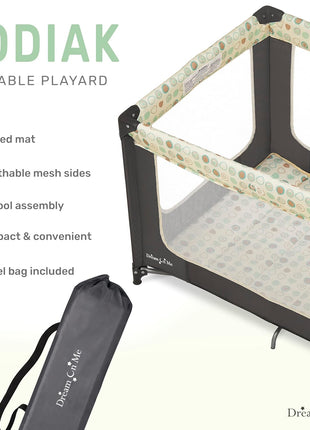 Dream On Me Zodiak Baby Playard, Breathable Mesh Sides, Soft Comfortable Mattress, Quick & Easy to Fold with Travel Carry Bag, Compact Space Saving Design - Gray