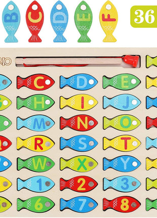 Magnetic Wooden Fishing Game Toy for Preschoolers, Alphabet Fish Catching Counting Games Puzzle with Numbers and Letters, Preschool Learning ABC and Math Educational Toys for 3 4 5 Years Old Kids