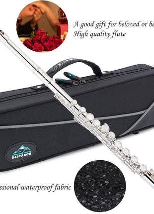 EastRock Closed Hole Flutes C 16 Key for Beginner, Kids, Student Silver Nickel Flute with Case Stand and Cleaning kit