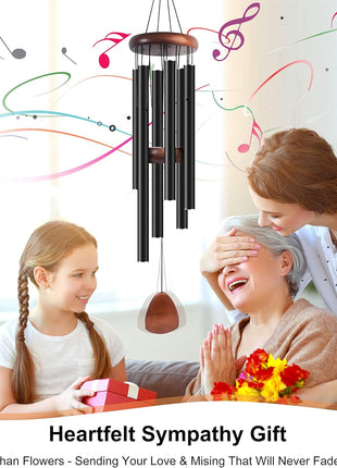Bursvik 37" Aluminum Wind Chimes for Outside(Black), Patio Zen Decor Gift | Creates Calming Zen Atmosphere, Classic Melodies, Great Gift for Mom, Ideal Outdoor Decoration