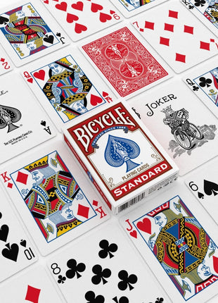 Bicycle Playing Cards 4 Pack Standard Index Poker Size Red and Black | Air Cushion Finish, Made in USA, 2 red and 2 black decks, 52 cards plus 2 Jokers per deck, For all card games