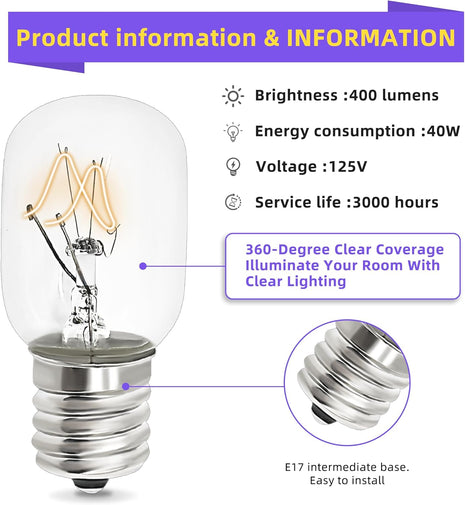 AMI PARTS 8206232A E17 40w 125v Under Hood Microwave Light Bulb | Fit for Whirlpool Microwave Light Bulb, Appliance Bulb, Range Hood , Over Stove