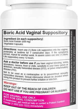 NutraBlast Boric Life Boric Acid Suppositories for Women 600mg, 30 Count | Supports Odor Control, Intimate Health Support, 100% Pure, Vegetable Capsules, Made in USA