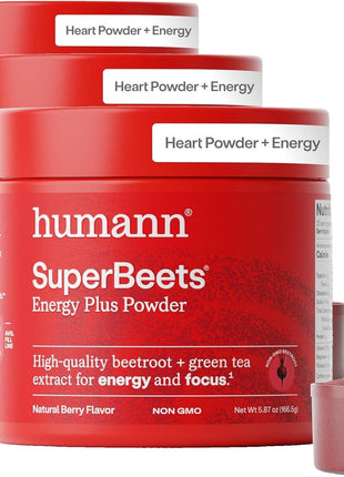 HumanN SuperBeets Energy Plus with Grape Seed Extract - Beet Root Powder, Green Tea Extract, Caffeine, Vitamin C, Non-GMO, 5.87oz (Pack of 3)