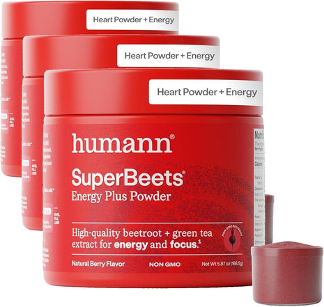 HumanN SuperBeets Energy Plus with Grape Seed Extract - Beet Root Powder, Green Tea Extract, Caffeine, Vitamin C, Non-GMO, 5.87oz (Pack of 3)