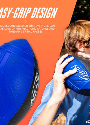 NERF Kids Foam Football - Pro Grip Youth Soft Foam Ball - Indoor + Outdoor - Small NERF Foam Football - 9" Inch Youth Sized Ball - Blue + Black