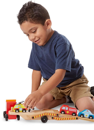 Melissa & Doug Emergency Vehicle Carrier Wooden Truck with 4 Rescue Vehicles