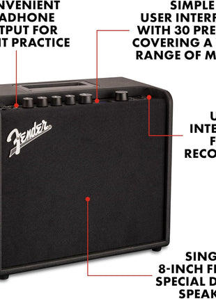 Fender Mustang LT25 Guitar Amp, 25 Watt Combo Amp, with 2 Year Warranty, 30 Preset Effects with USB Audio Interface for Recording