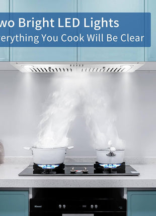 Range Hood Insert 30 inch,Stainless Steel Kitchen Vent Hood 600CFM,Built-in Kitchen Stove Hood w/Front Button Controls and Front LED Lights,Baffle Filters,Ducted/ductless Convertible Duct