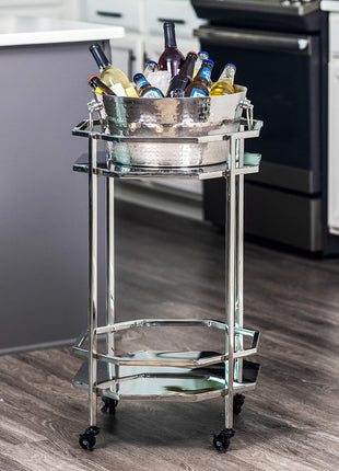 BREKX Insulated Hammered Stainless Steel Beverage Tub & Ice Bucket, 12QT | Double-wall insulated tub keeps beer, wine and champagne chilled. Double-hinged handles make carrying easier.