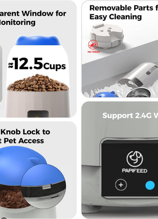 PAPIFEED 2-in-1 Automatic Cat Feeder and Pet Camera Combo, 1080P HD & 360°Pan-Tilt, 3L Cat Food Dispenser with App, 2.4G WiFi Timed Cat Feeder for Dry Food, Automatic Cat Feeder with Camera