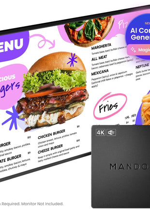 Digital Menu Board for Restaurants. AI Digital Signage Player, Plug & Play HDMI Display, Easy Content Creation, Remote Control, Multi-Screen Support